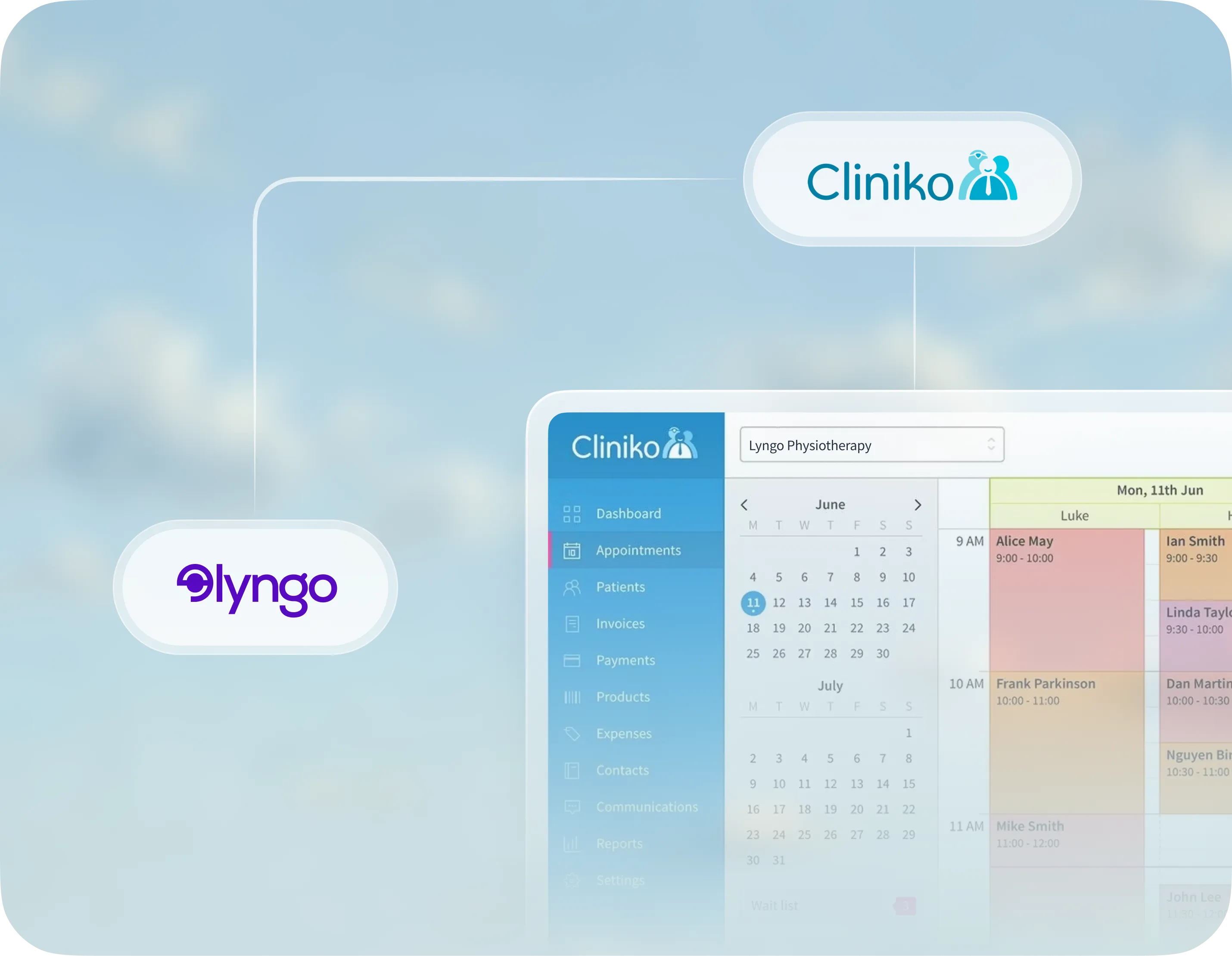 Lyngo AI receptionist connected to a Cliniko calendar