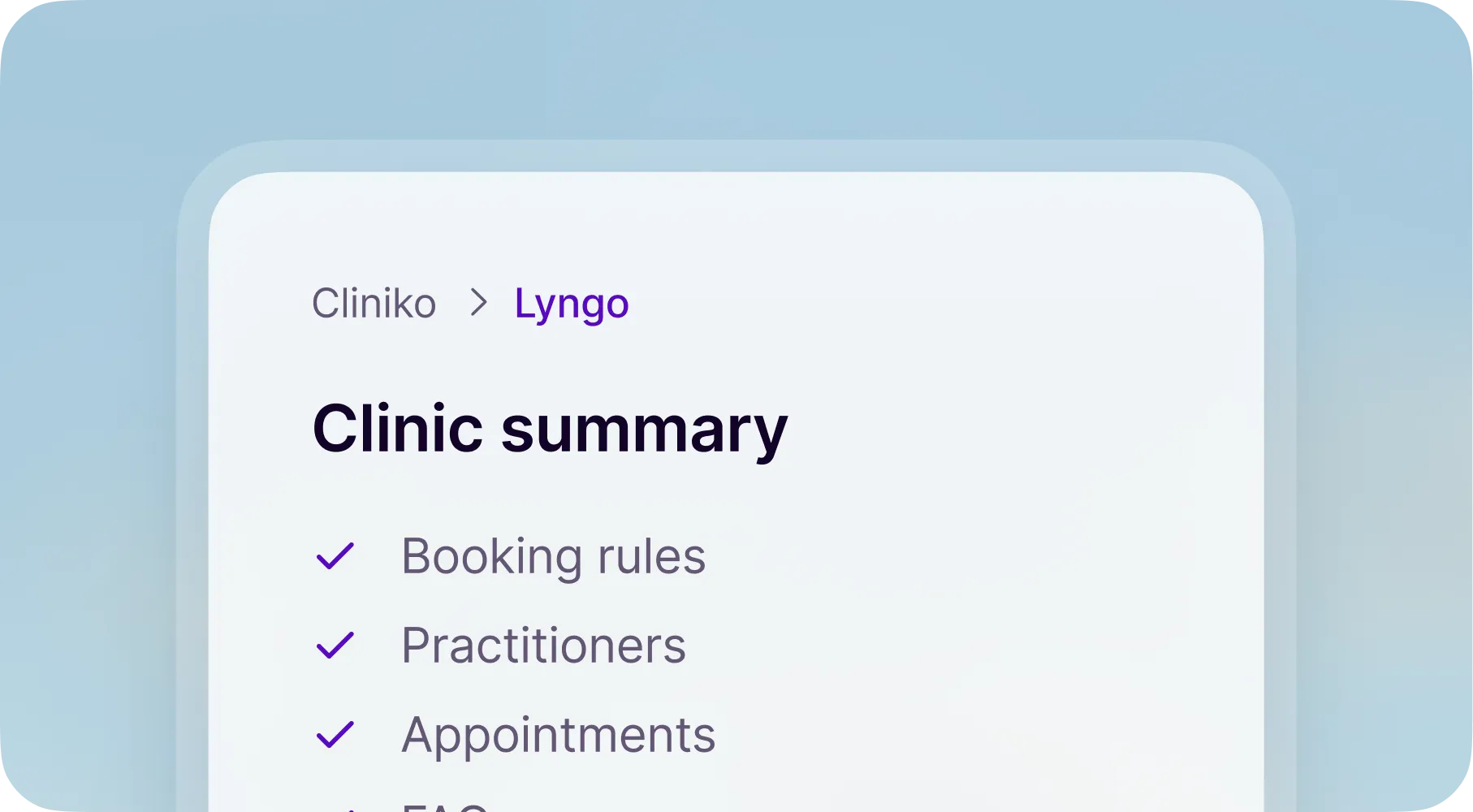 Clinic summary synced from Cliniko to Lyngo