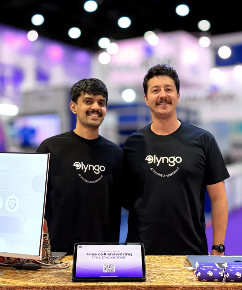 Tanmay and Cam, Lyngo co-founders, at a healthcare conference
