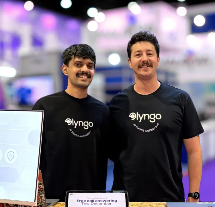 Tanmay and Cam, Lyngo co-founders, at a healthcare conference