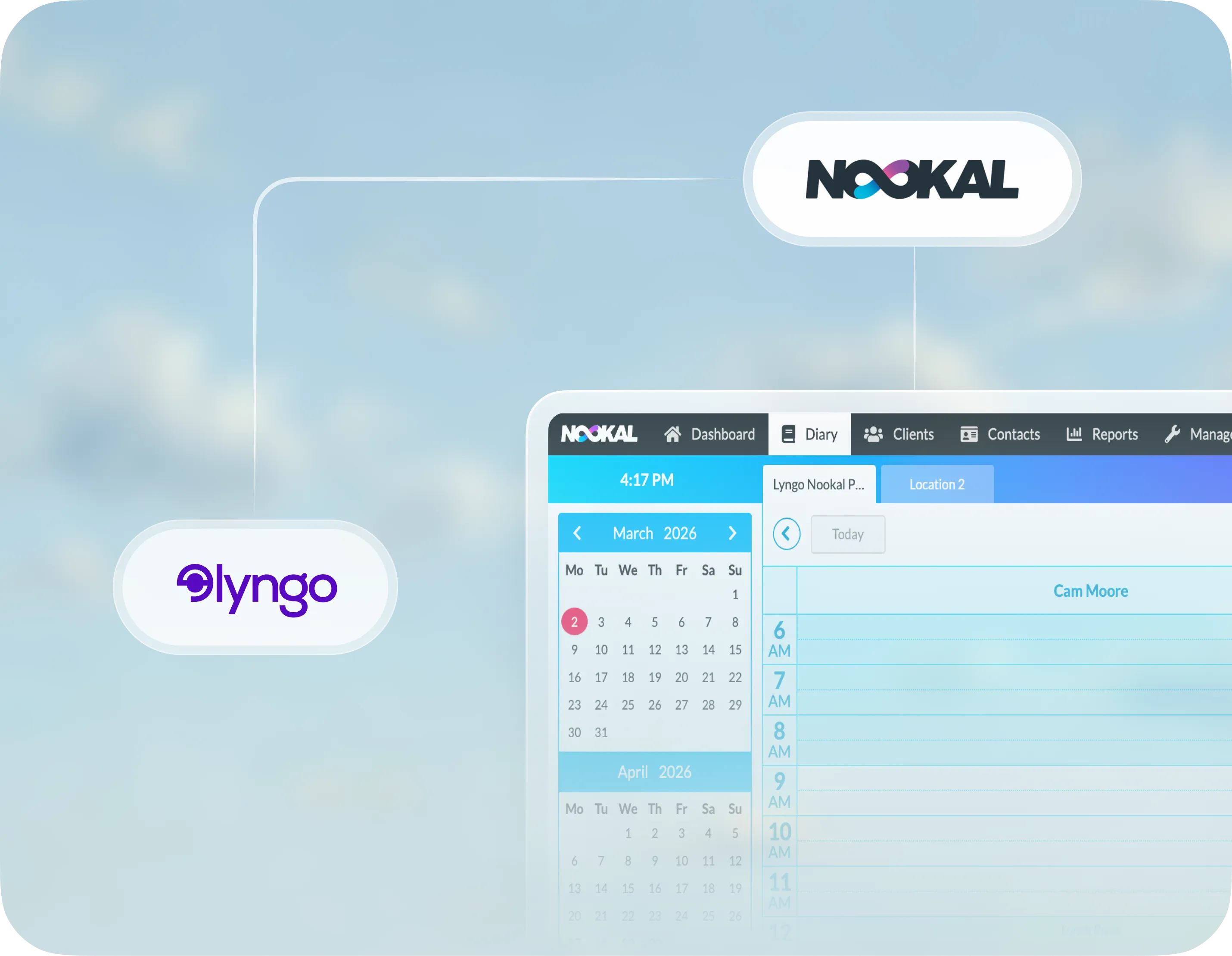 Lyngo AI receptionist connected to a Nookal calendar