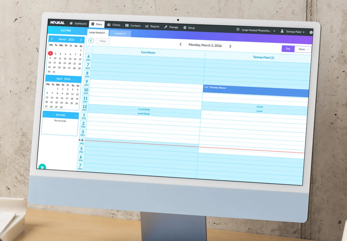 Lyngo AI booking appointments directly into the Nookal calendar in real time
