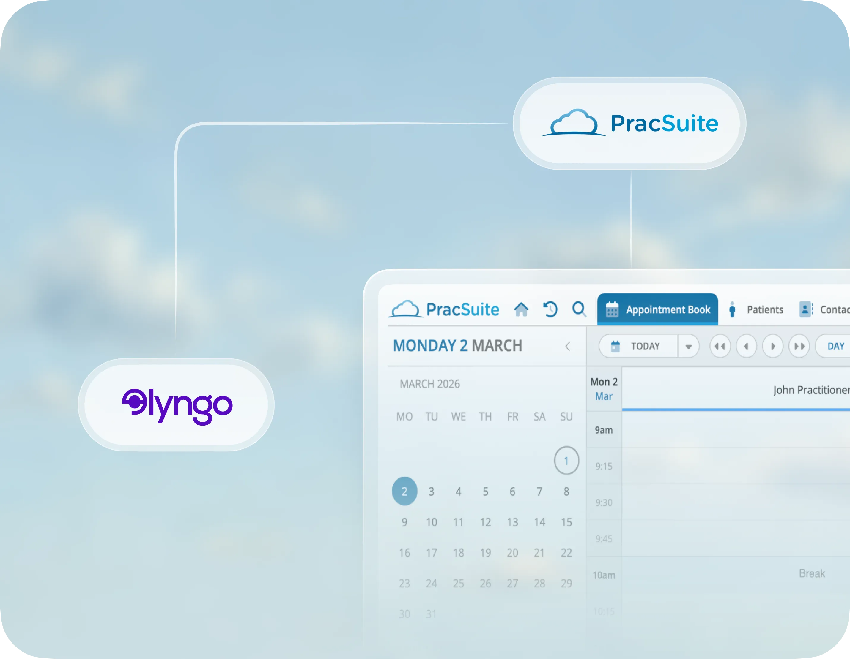 Lyngo AI receptionist connected to a PracSuite calendar